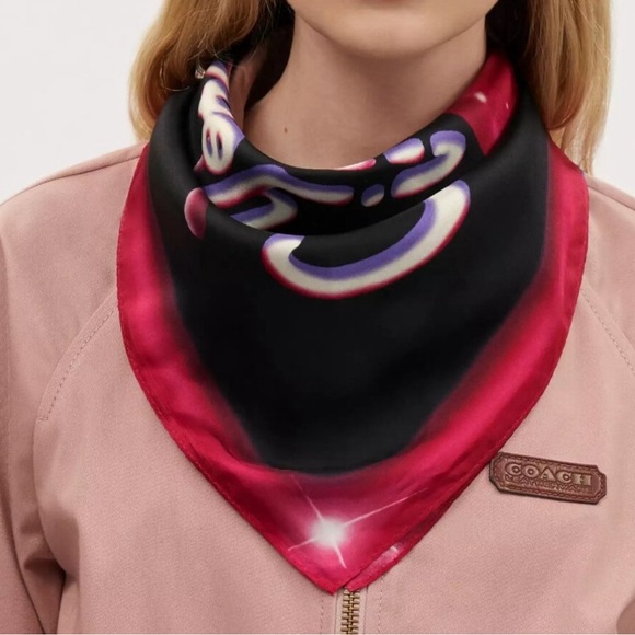 🍒 Coach Airbrushed Cherry Print Silk Bandana - Picture 2 of 4
